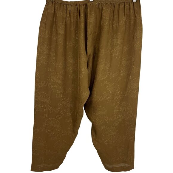 Citron Women Brown Silk Crop Plus Size Pant 1X Stretch Jacquard Bird Floral New - Picture 4 of 9